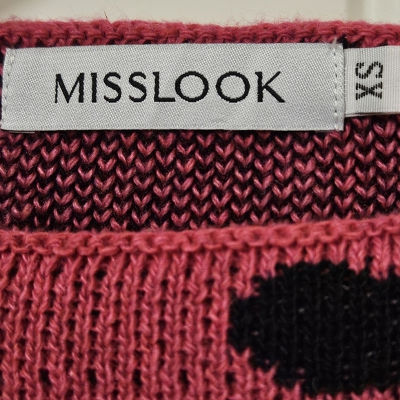 Misslook leopard color block pink grey white tight knit sweater size XS - Picture 3 of 8